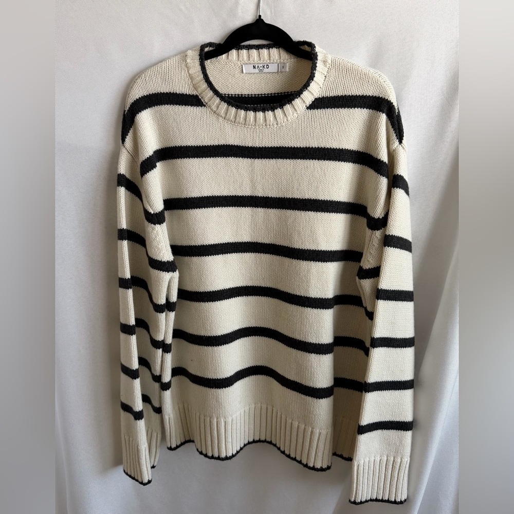 NAKD Classic Cream and Black Striped Women's Sweater SIZE SMALL